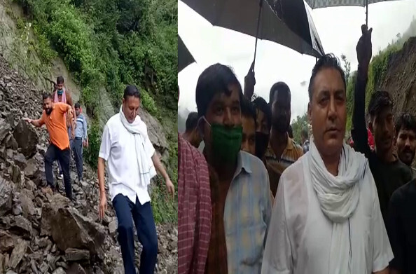 नरेंद्रनगर: मूसलाधार बारिश में भरभरा कर ढह गया पुश्ता, पूर्व विधायक ओम गोपाल रावत ने किया दौरा