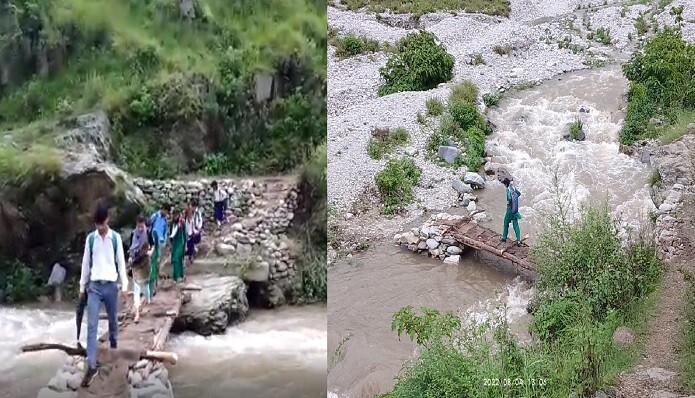 VIDEO : मौत का पुल पार करते मासूम बच्चे, फिर गांववालों ने दिखा डाला सरकार को आईना, खुद बनाया लकड़ी का पुल
