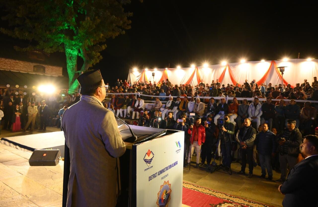 Chief Minister Pushkar Singh Dhami giving speech during a program