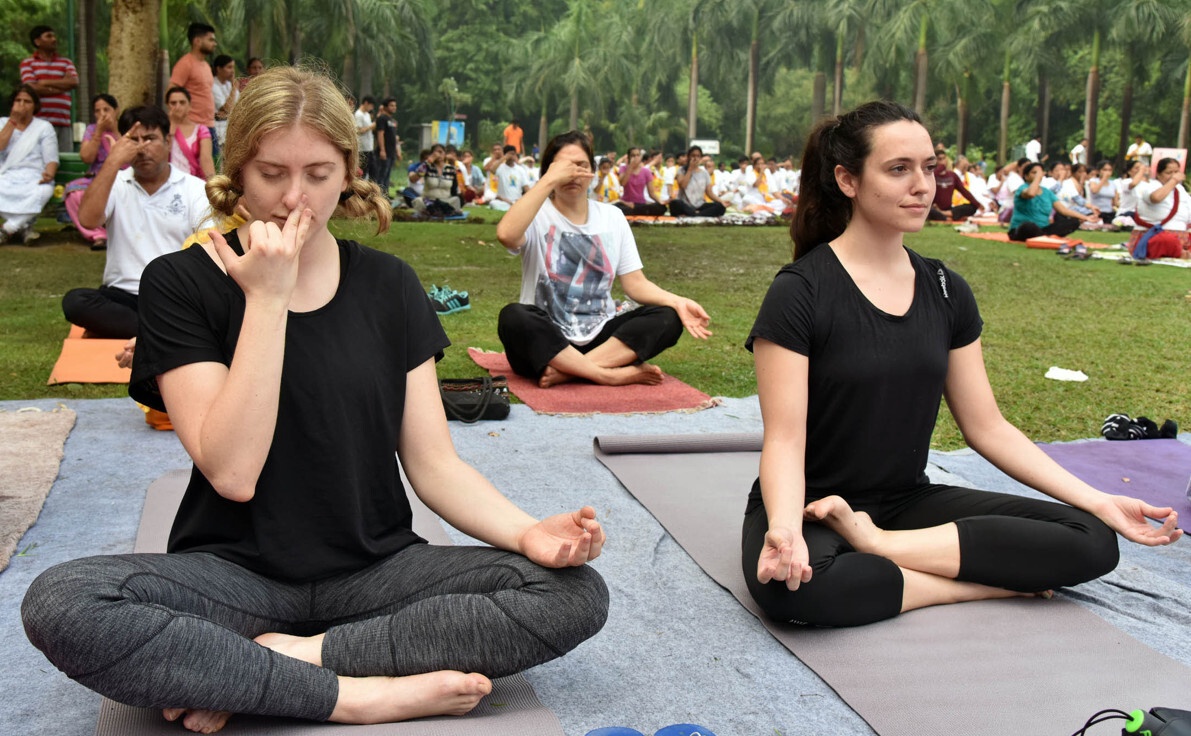 Foreigners during yoga