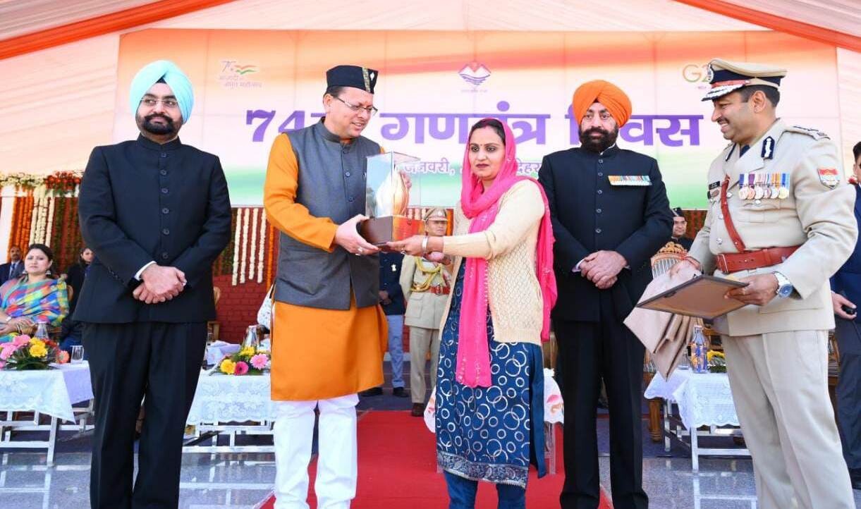 Pushkar Singh Dhami during an award ceremony