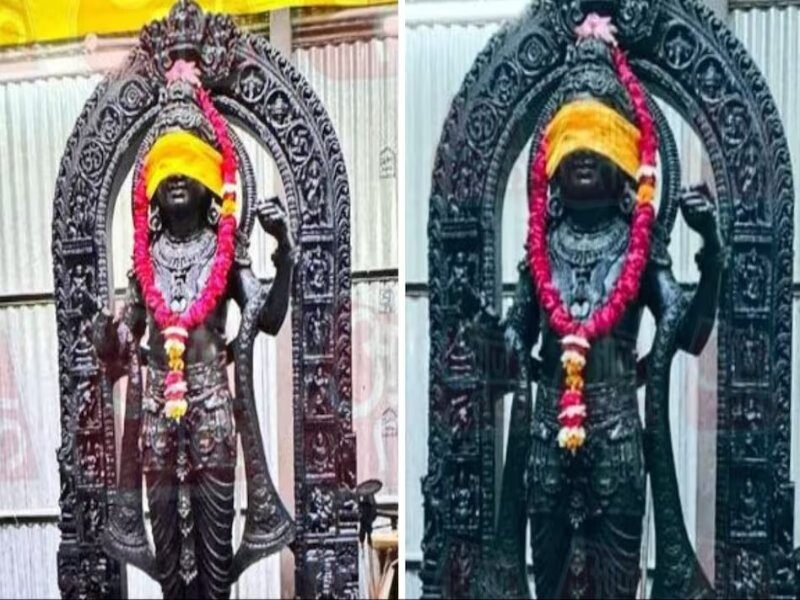 अयोध्या में भव्य राम मंदिर के गर्भगृह में स्थापित हुई रामलला की मूर्ति, सामने आई नई तस्वीर